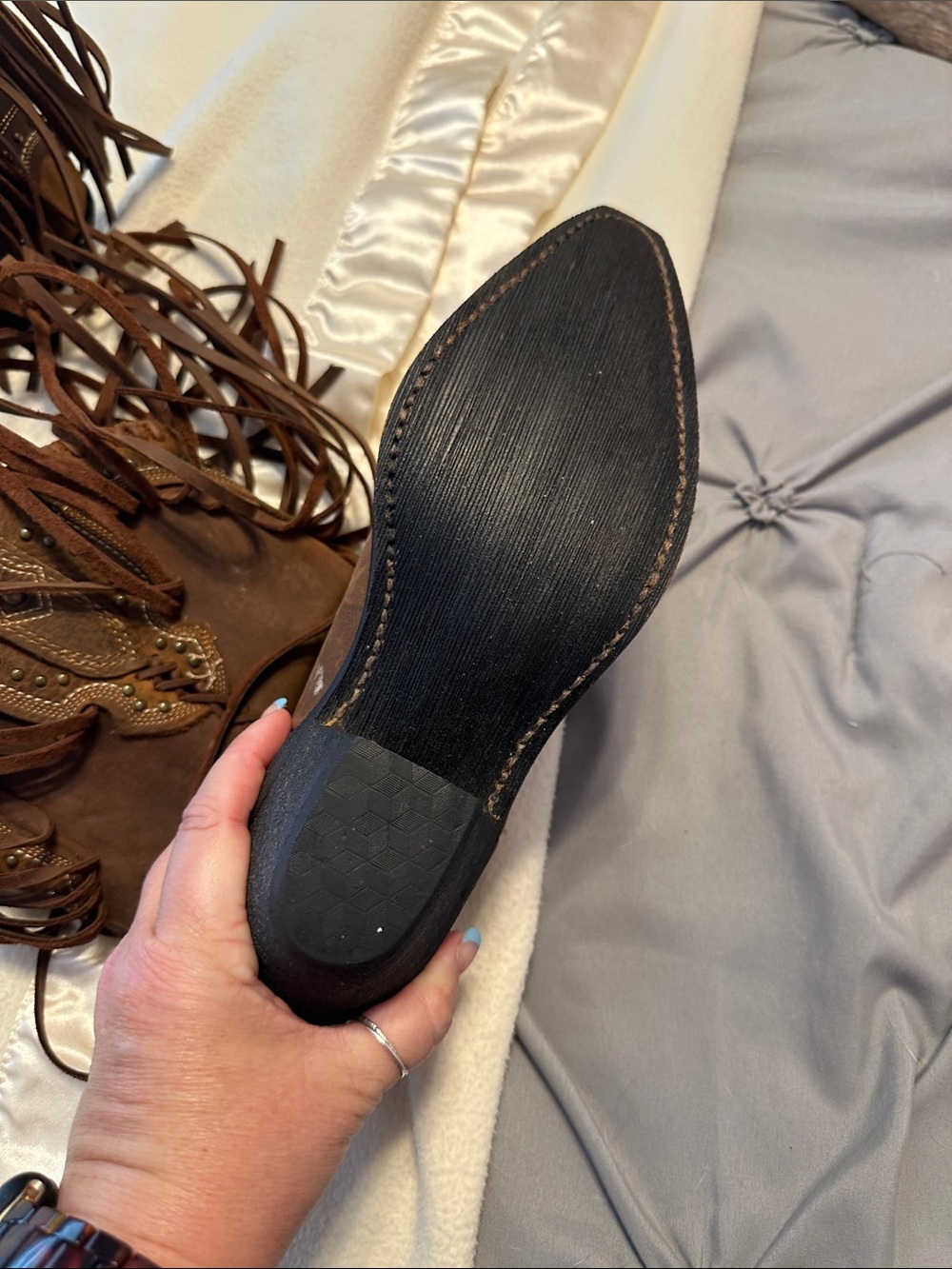 Fringed Brown Western Ankle Boots - Women - Picture 3 of 7